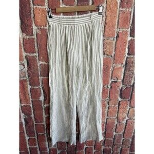 Abercrombie & Fitch Womens Green Striped Straight Leg Linen Size 00R/24